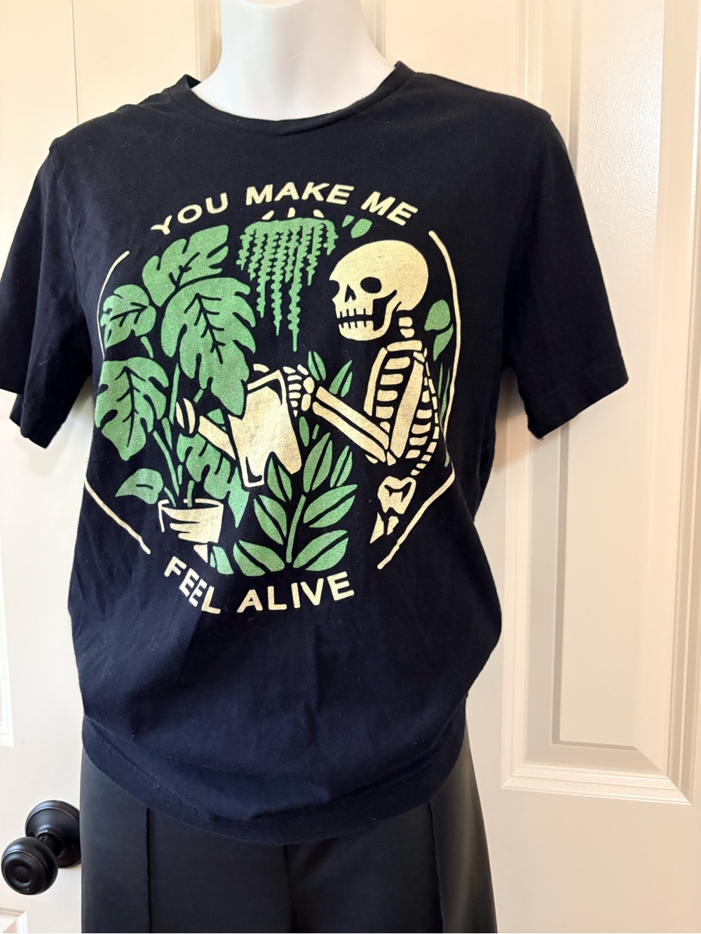 Black Graphic Crewneck Tee - "You Make Me Feel Alive", size S